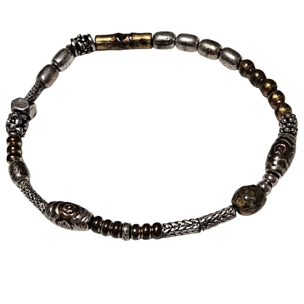 Elegant Handcrafted Mixed Metal Beaded Stretch Bracelet Fashion Jewelry Women